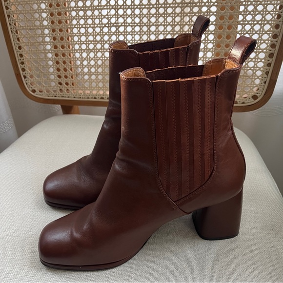 Sézane Dorie Leather Ankle Boots in Vintage Smooth Chocolate Brown Size 41 US 10 - Picture 2 of 13